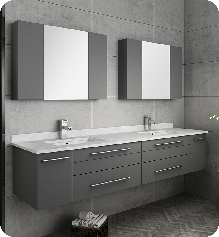 Queen 72 Sonoma White Wall Mount Double Sink Modern Bathroom Vanity
