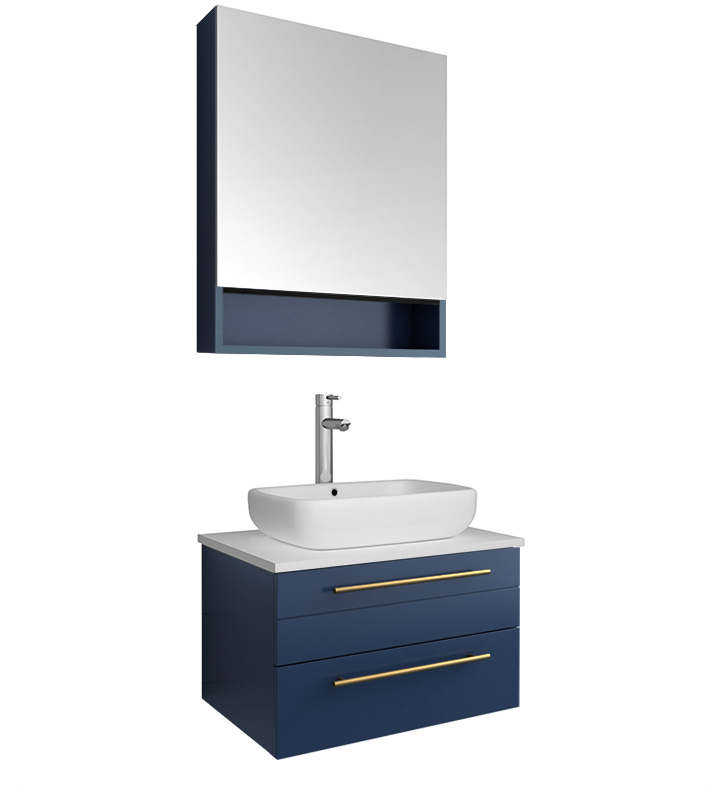 16.5 Blue Floating Corner Bathroom Vanity with Medicine Cabinet